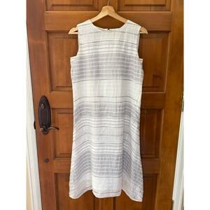 Lafayette 148 Sleeveless Linen Blend Striped Zip Back Shift S Dress MSRP $798